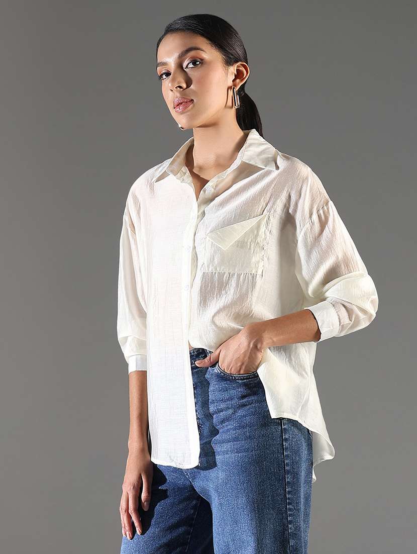 women cream solid long sleeve regular shirt - 21696522 -  Standard Image - 4