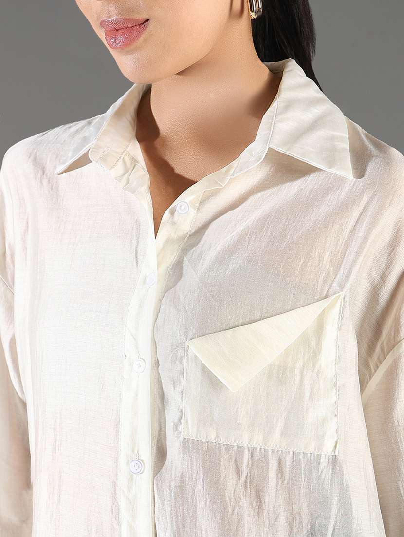 women cream solid long sleeve regular shirt - 21696522 -  Standard Image - 6