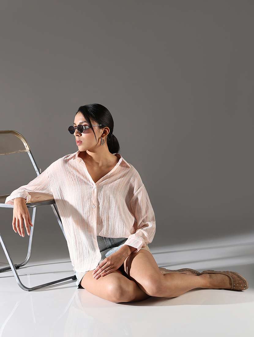 women peach stripes long sleeve regular shirt - 21696523 -  Standard Image - 4