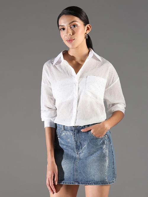 women white stripes long sleeve regular shirt - 21696525 -  Standard Image - 0