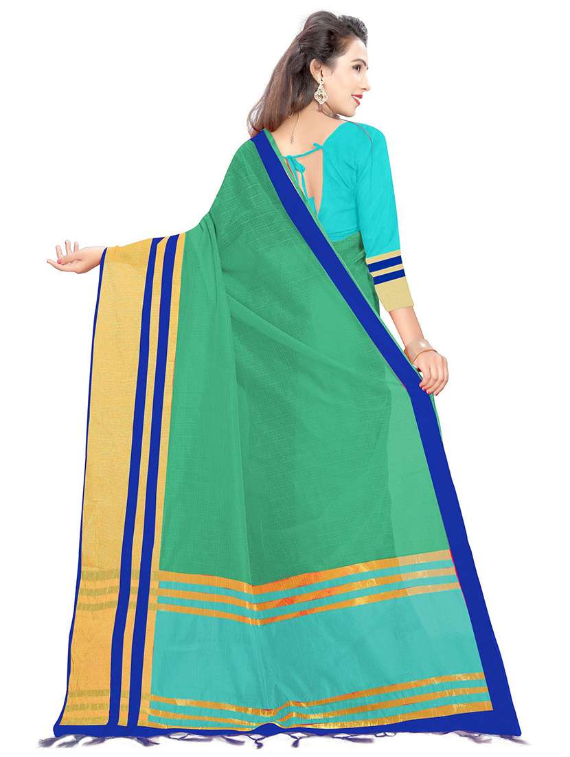 women green solid bordered saree - 21696541 -  Standard Image - 1