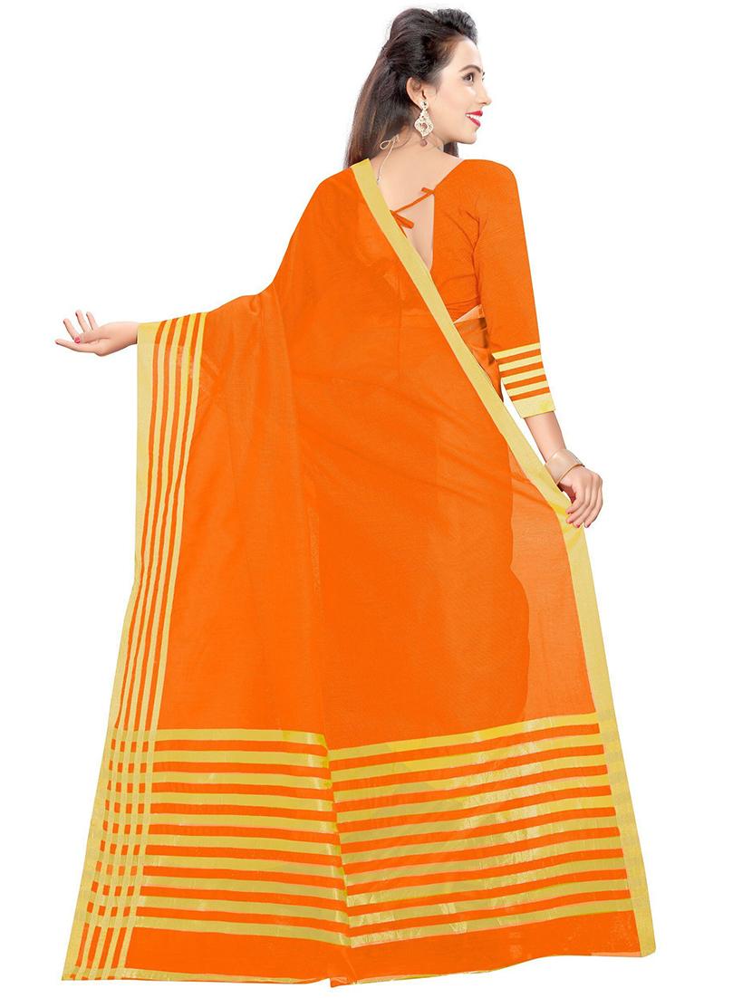 women orange solid bordered saree - 21696546 - Standard Image - 1