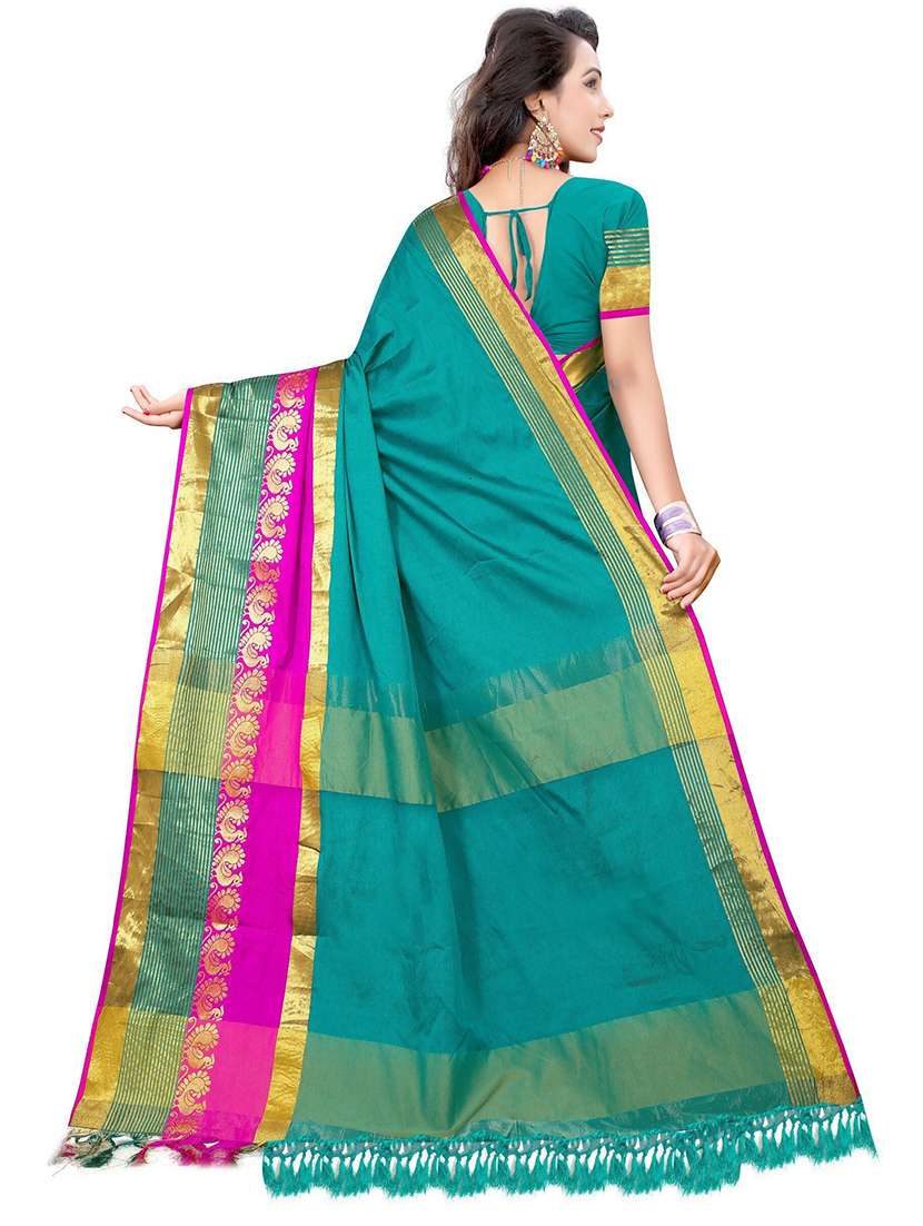 women solid zari bordered saree - 21696548 -  Standard Image - 1