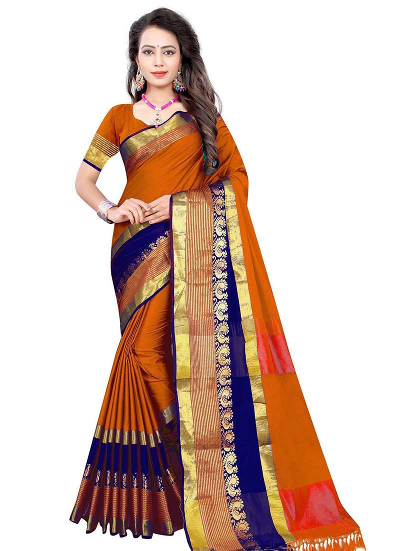 women solid zari bordered saree