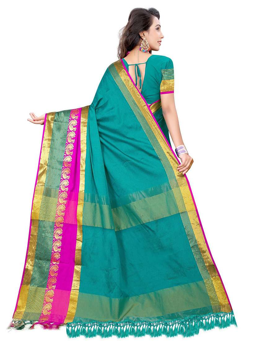 women solid with bordered saree - 21696553 -  Standard Image - 1