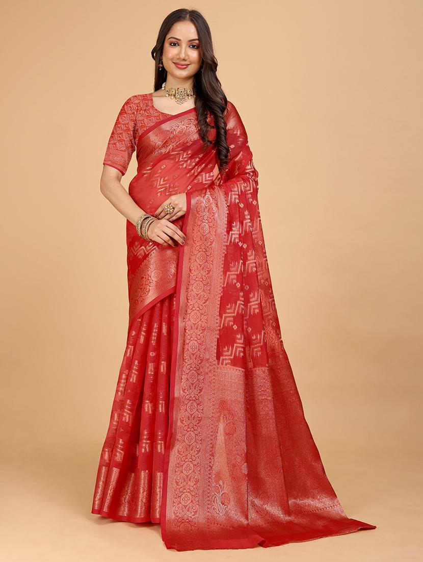 women red printed zari bordered saree - 21696568 - Zoom Image - 0