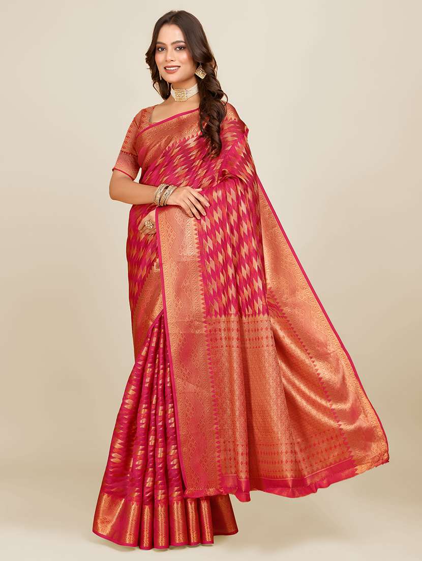 women printed zari bordered saree - 21696600 - Zoom Image - 0