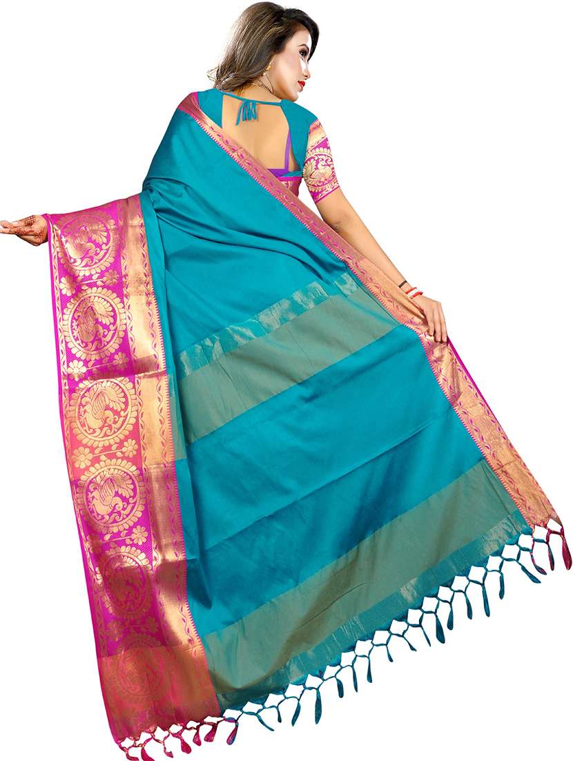 women solid with bordered saree - 21696622 - Standard Image - 1