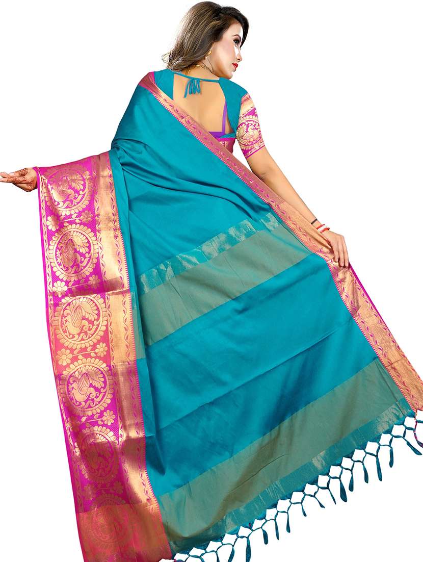 women solid with bordered saree - 21696625 -  Standard Image - 1