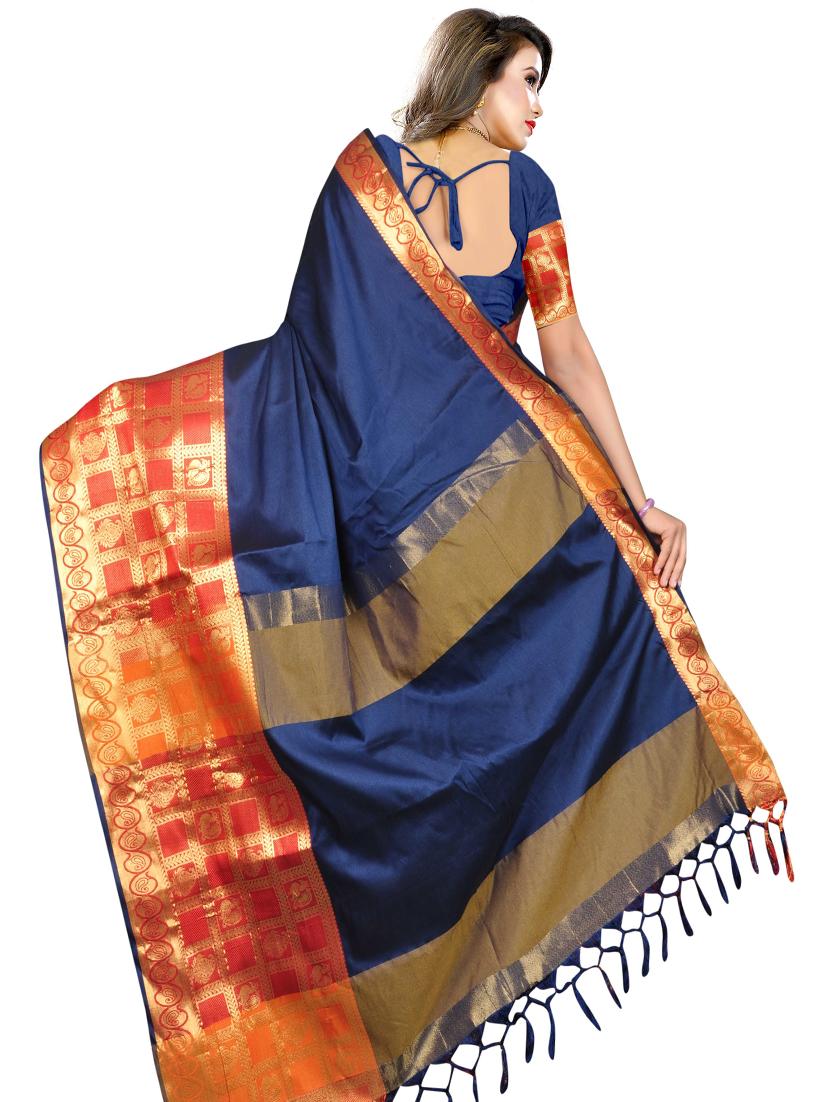 women solid zari bordered saree - 21696635 - Standard Image - 1