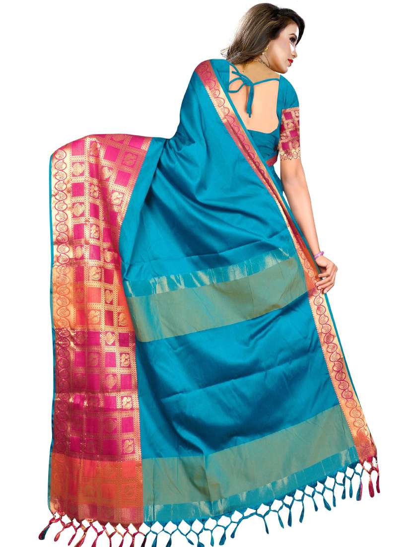 women solid zari bordered saree - 21696637 -  Standard Image - 1