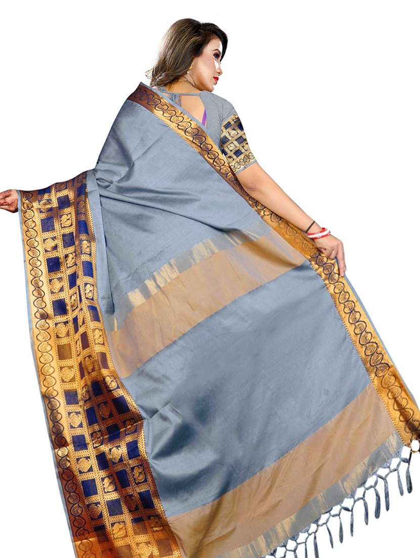 women solid zari bordered saree - 21696638 -  Standard Image - 1