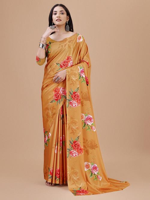women mustard floral printed saree - 21696731 - Standard Image - 0