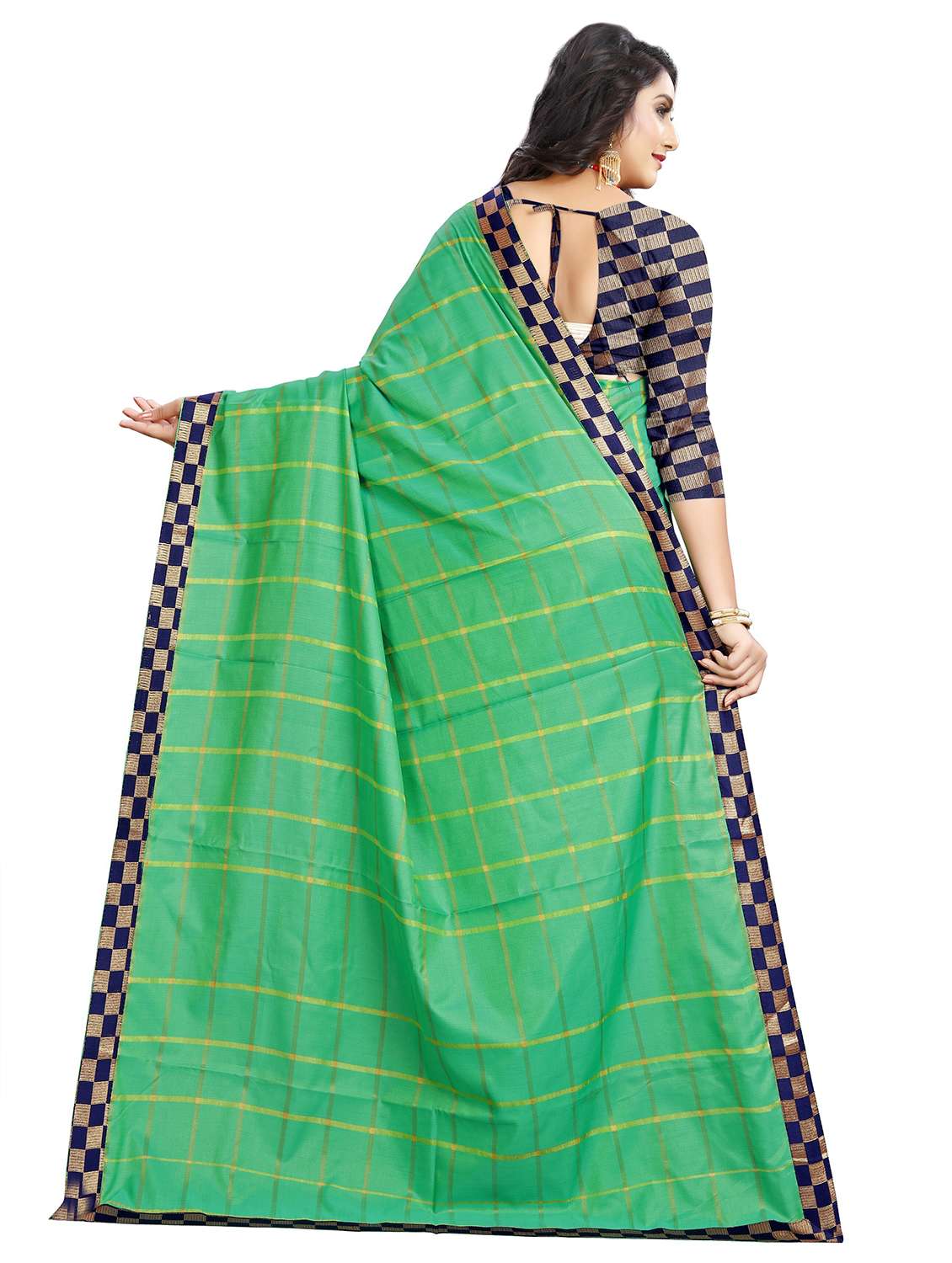 women checkereded lace work saree - 21696790 -  Standard Image - 1