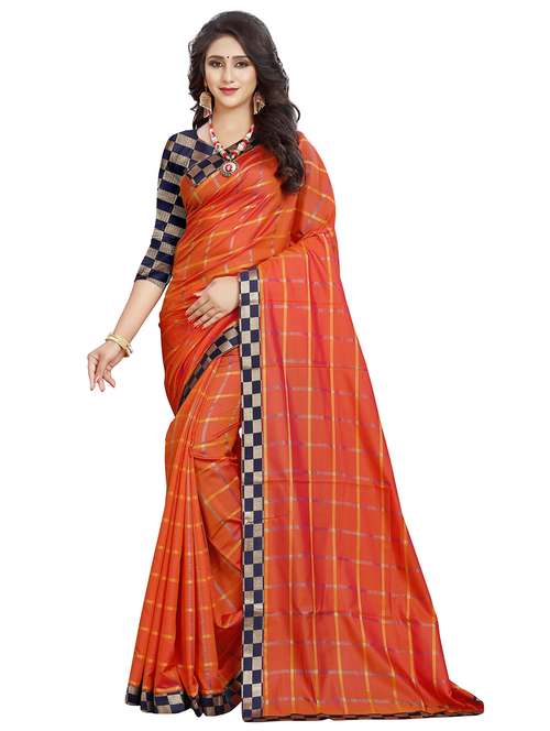 women checkered lace work saree - 21696794 - Standard Image - 0