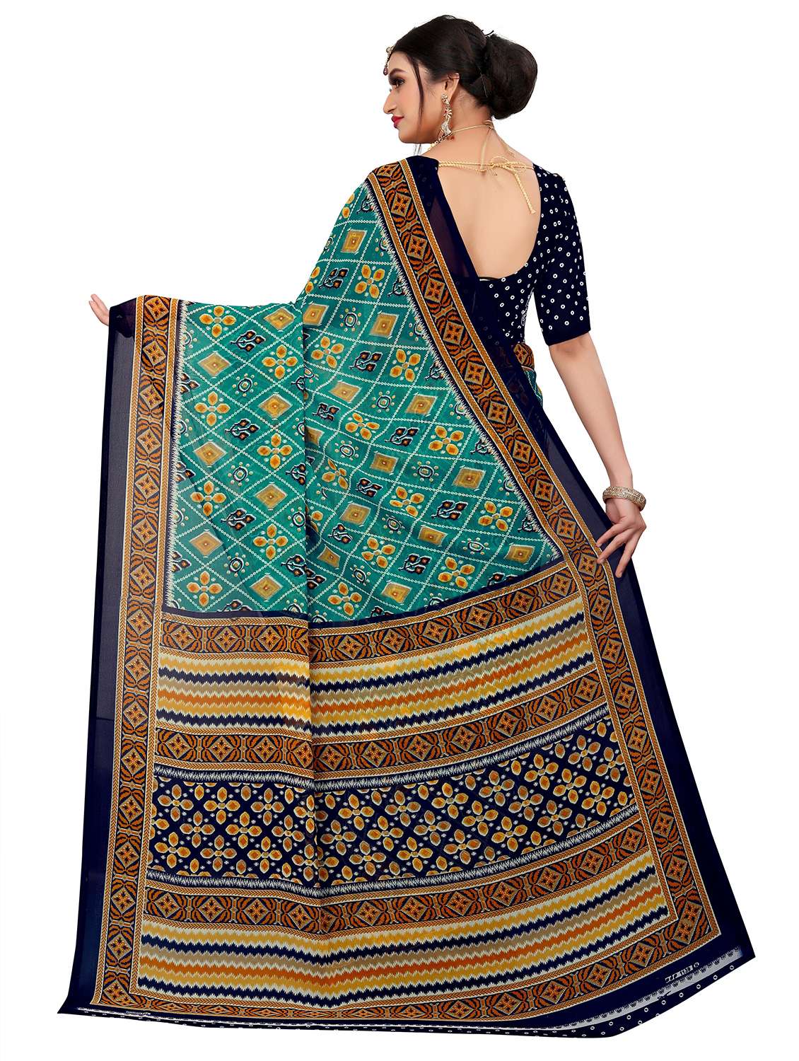 women teal printed saree - 21696876 -  Standard Image - 1