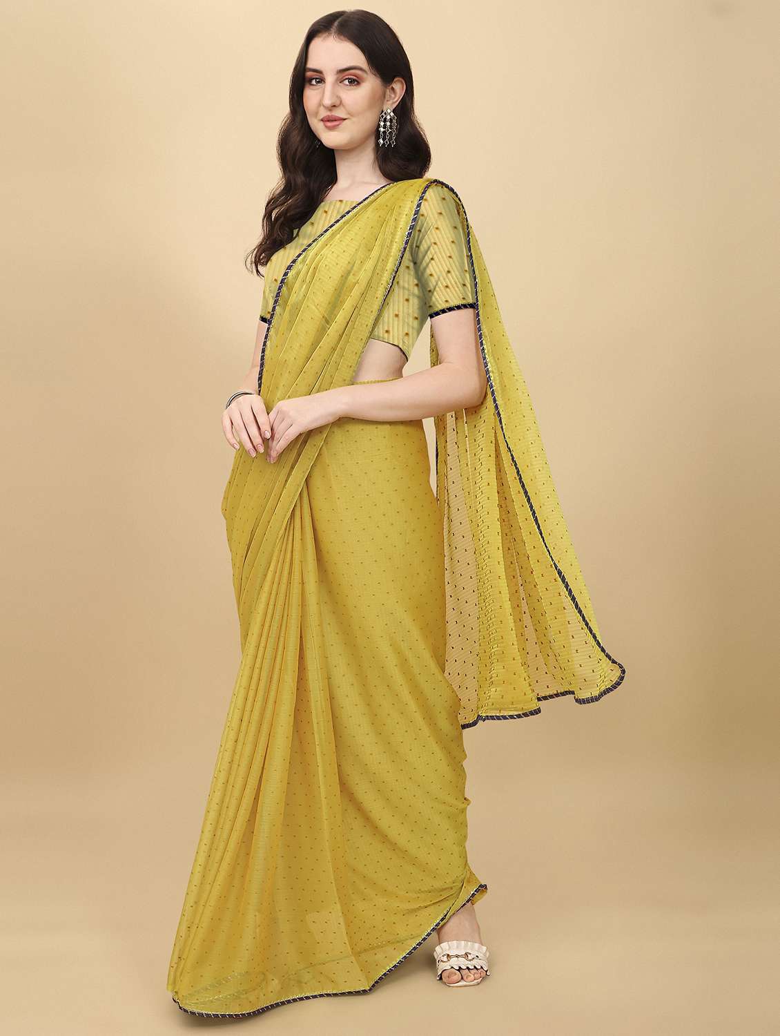 women yellow self design saree - 21696909 -  Standard Image - 1