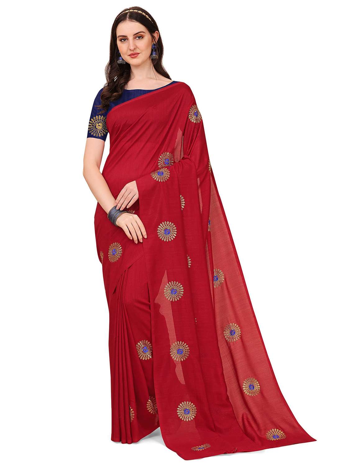 women red embroidered saree