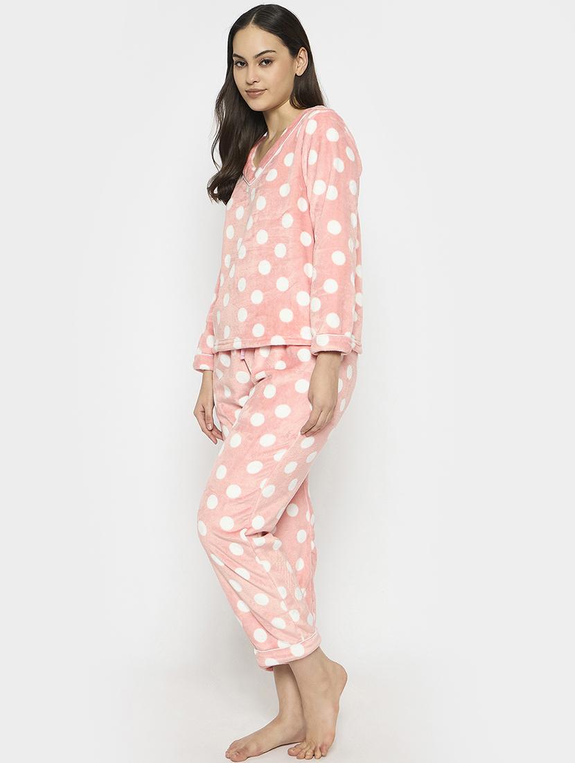 women peach printed v neck nightwear pyjama set - 21696936 - Standard Image - 1