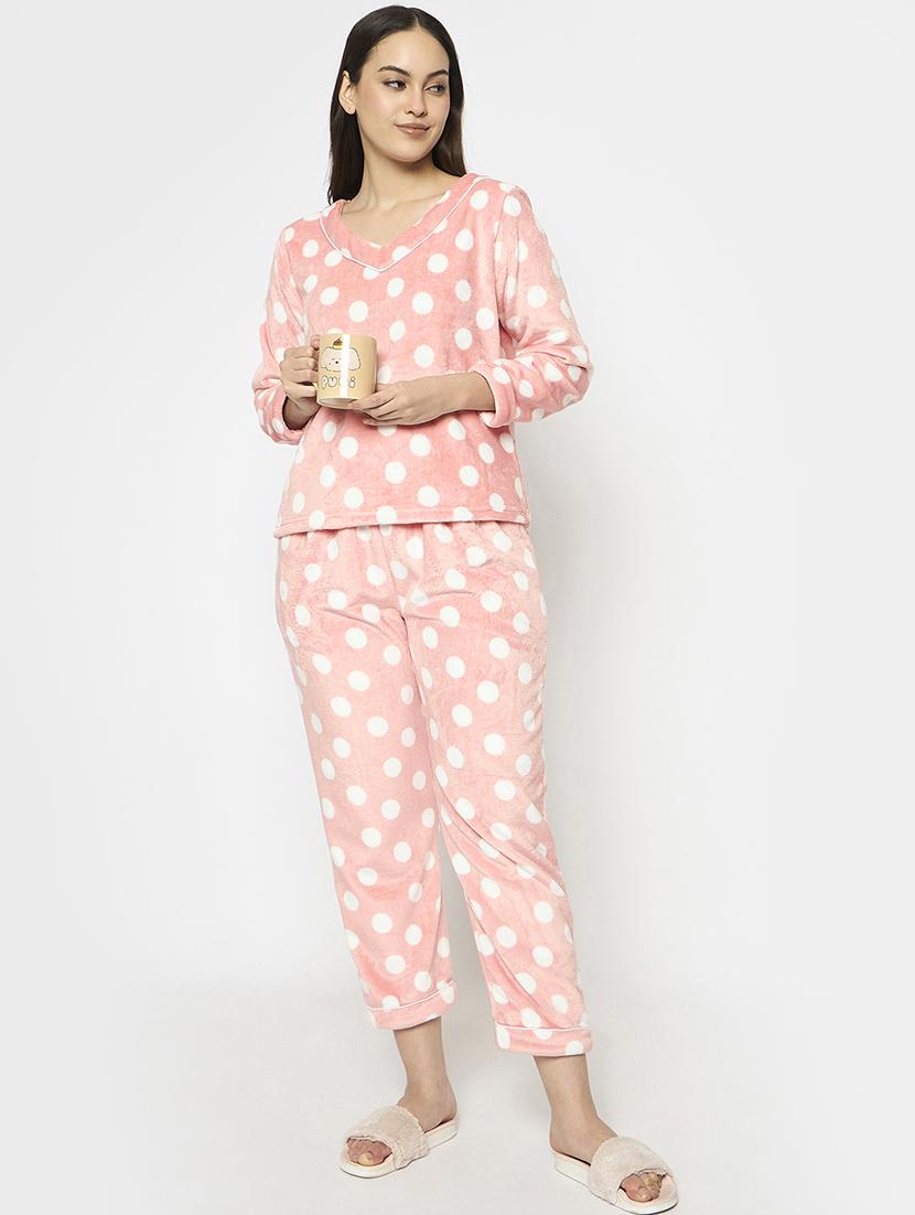 women peach printed v neck nightwear pyjama set - 21696936 - Standard Image - 4