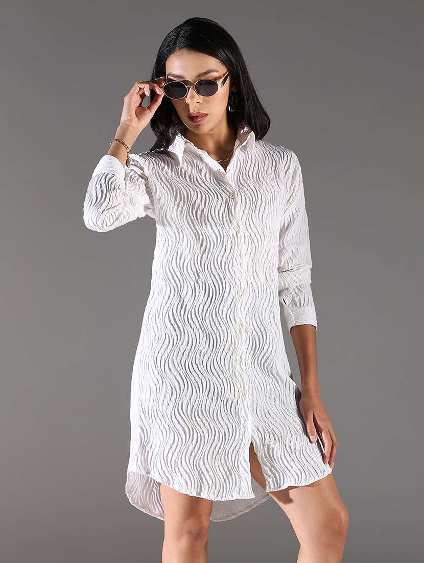 women white solid three quarter sleeve shirt dress - 21696940 -  Standard Image - 1