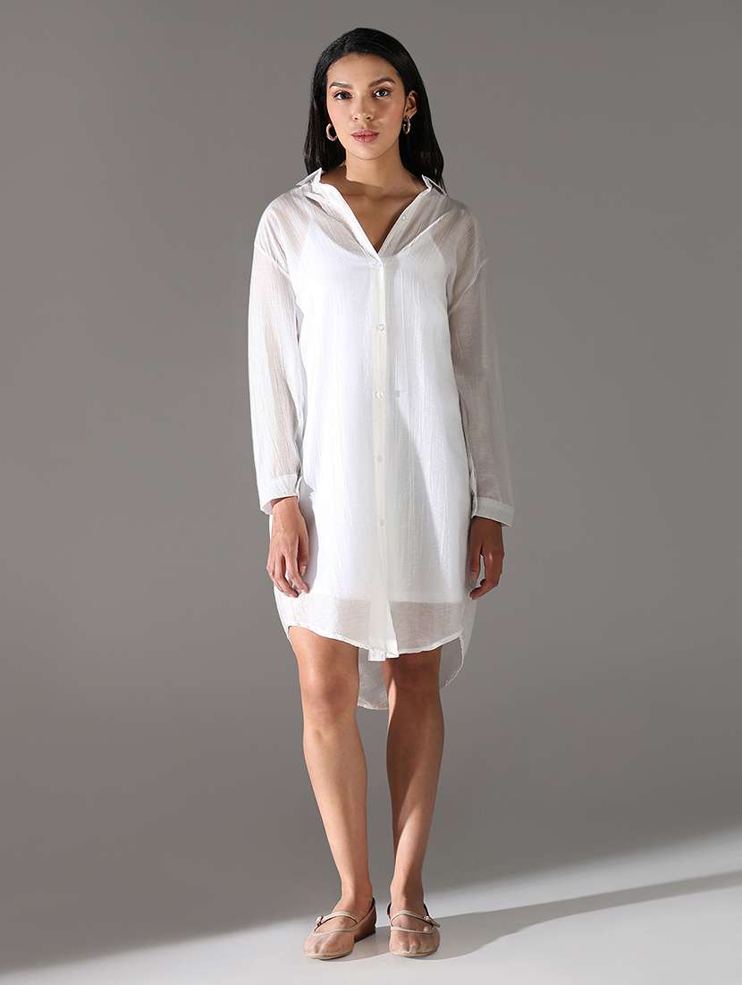 women white solid long sleeve shirt dress