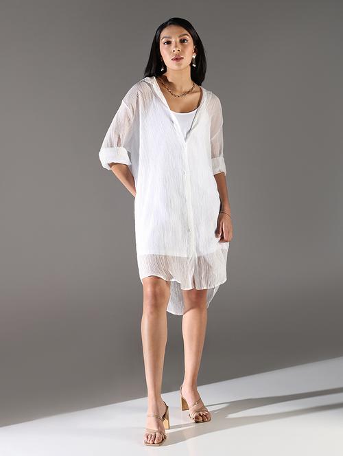 women white solid long sleeve shirt dress - 21696947 -  Standard Image - 0