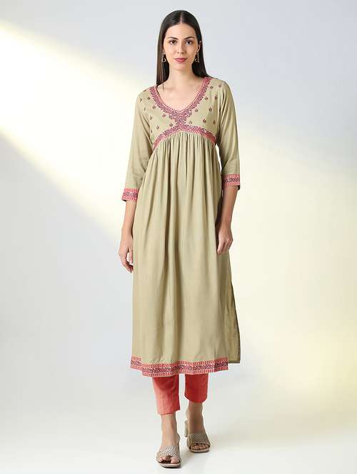 women three quarter sleeve a-line kurta - 21696953 -  Standard Image - 0
