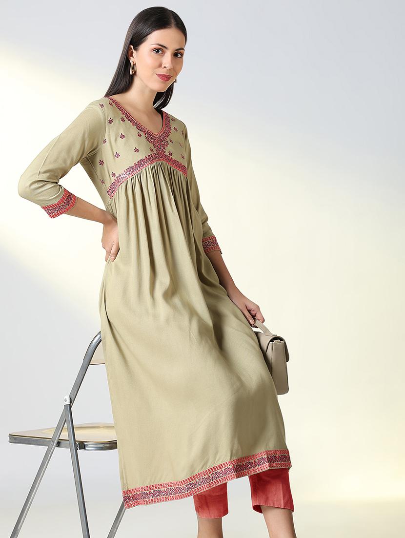 women three quarter sleeve a-line kurta - 21696953 -  Standard Image - 1