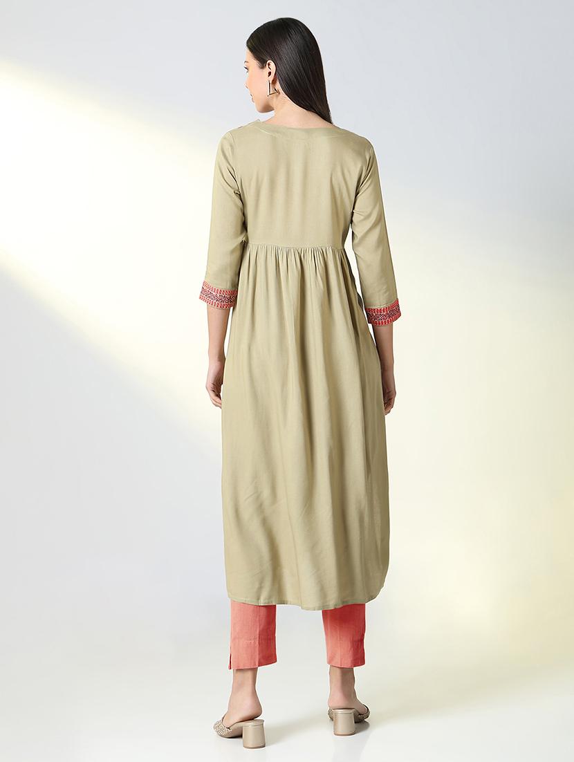 women three quarter sleeve a-line kurta - 21696953 - Standard Image - 4