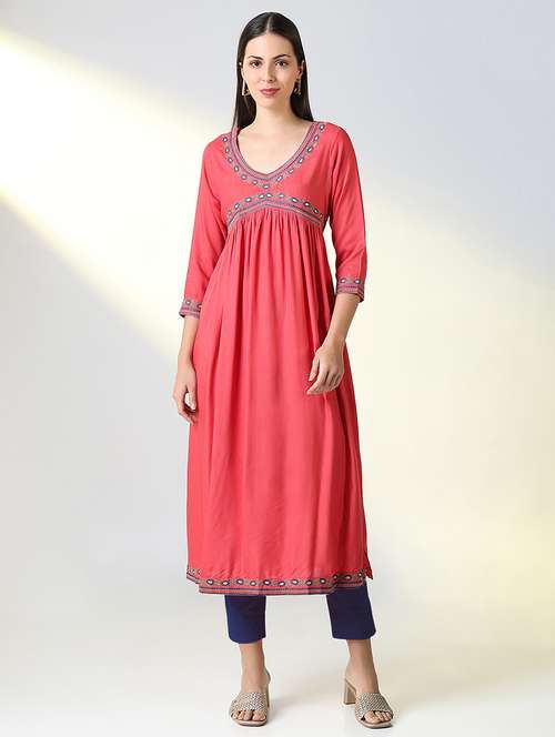 women three quarter sleeve a-line kurta - 21696956 - Standard Image - 0