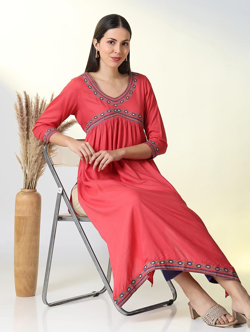 women three quarter sleeve a-line kurta - 21696956 - Standard Image - 1