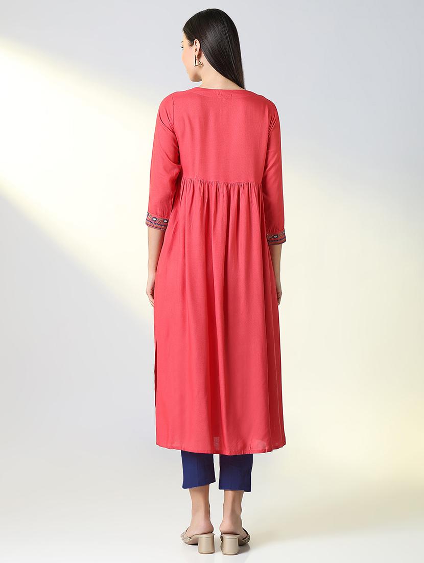 women three quarter sleeve a-line kurta - 21696956 - Standard Image - 4
