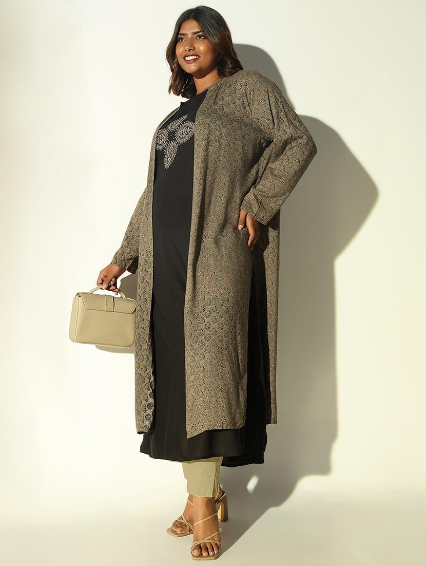 women three quarter sleeve kurta with jacket - 21696961 - Standard Image - 1