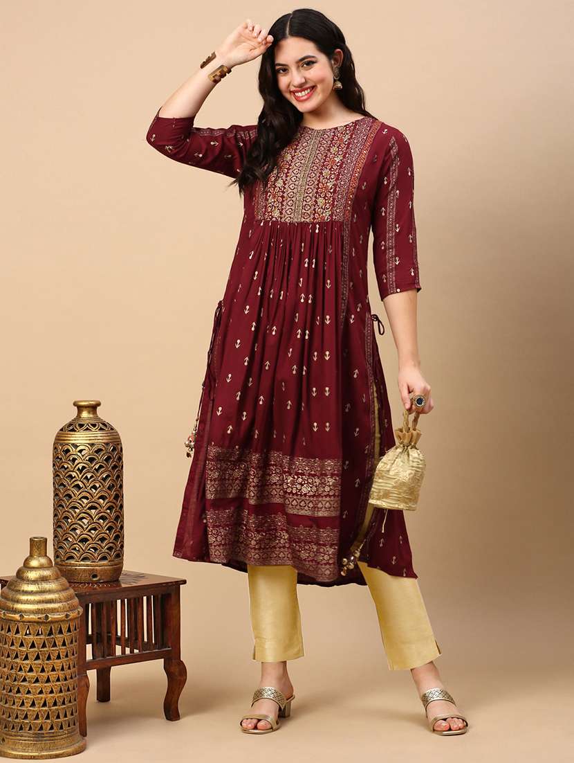 women three quarter sleeve anarkali kurta - 21696962 -  Standard Image - 1
