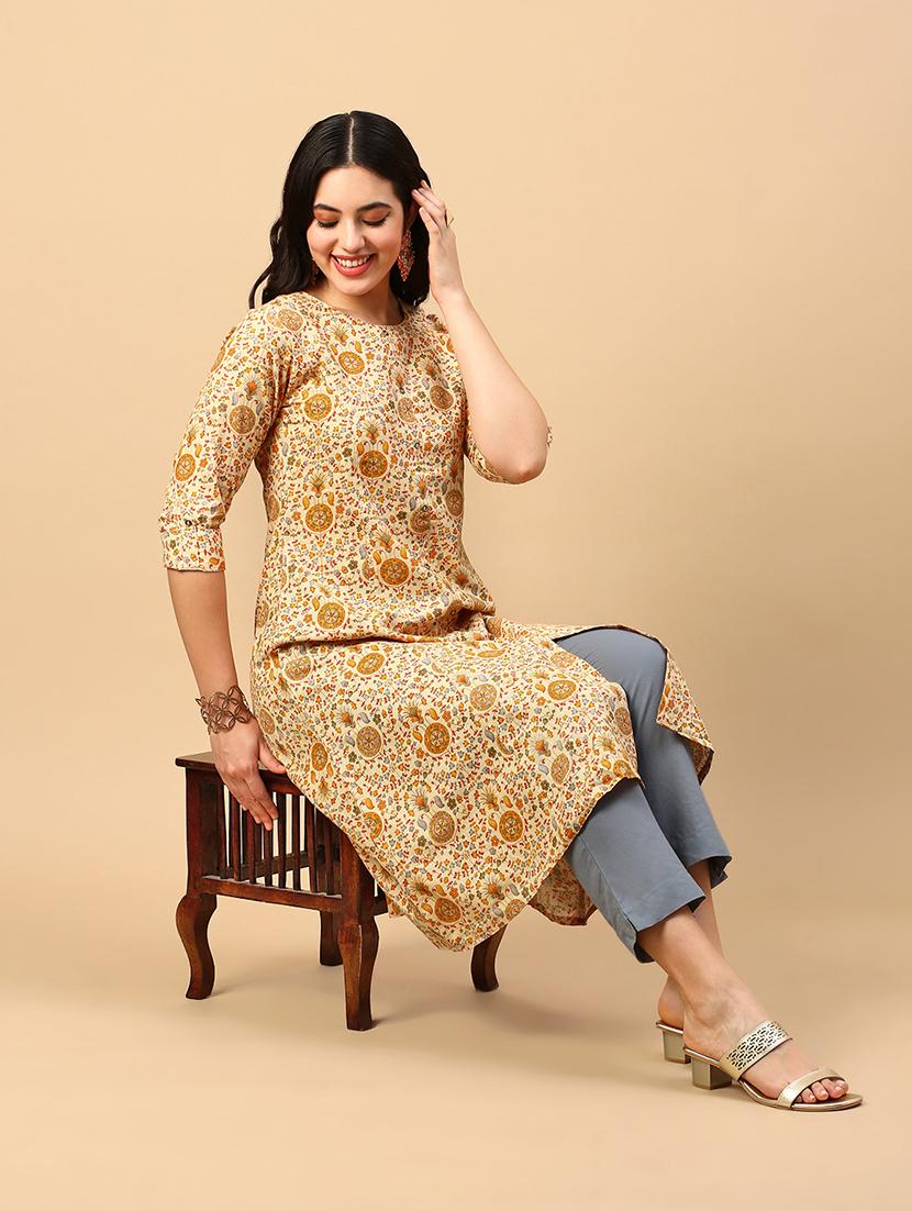women three quarter sleeve a-line kurta - 21696963 -  Standard Image - 1