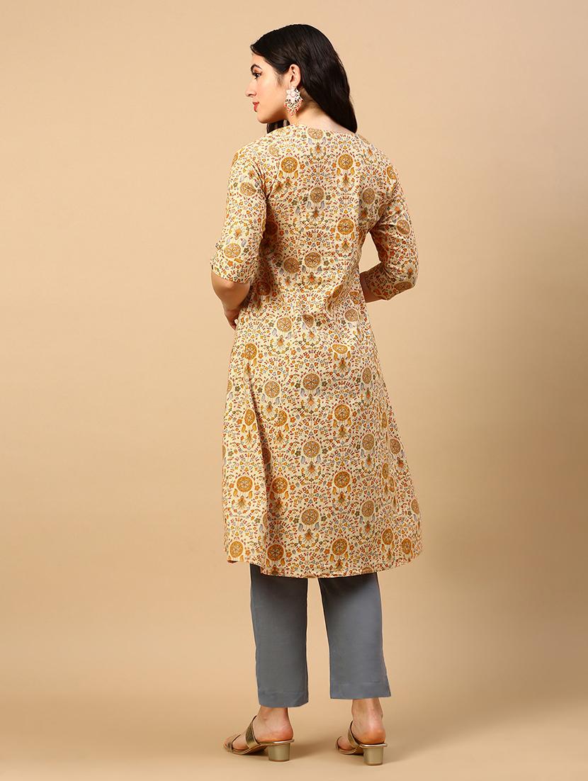 women three quarter sleeve a-line kurta - 21696963 - Standard Image - 4