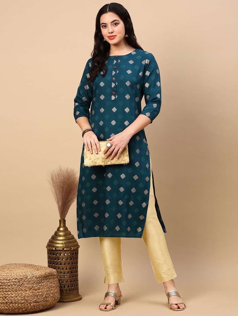 women three quarter sleeve straight kurta - 21696965 -  Standard Image - 1