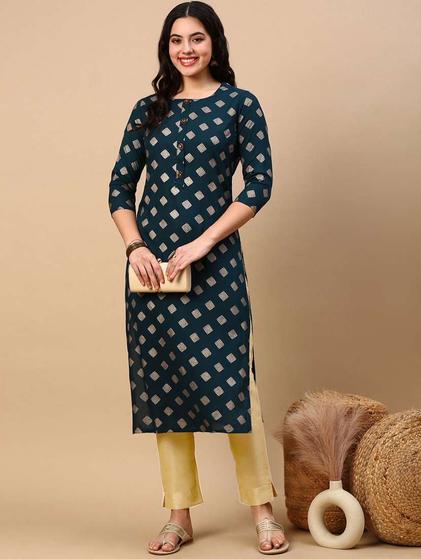 women three quarter sleeve straight kurta - 21696966 -  Standard Image - 1