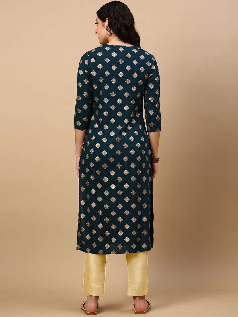 women three quarter sleeve straight kurta - 21696966 -  Standard Image - 4