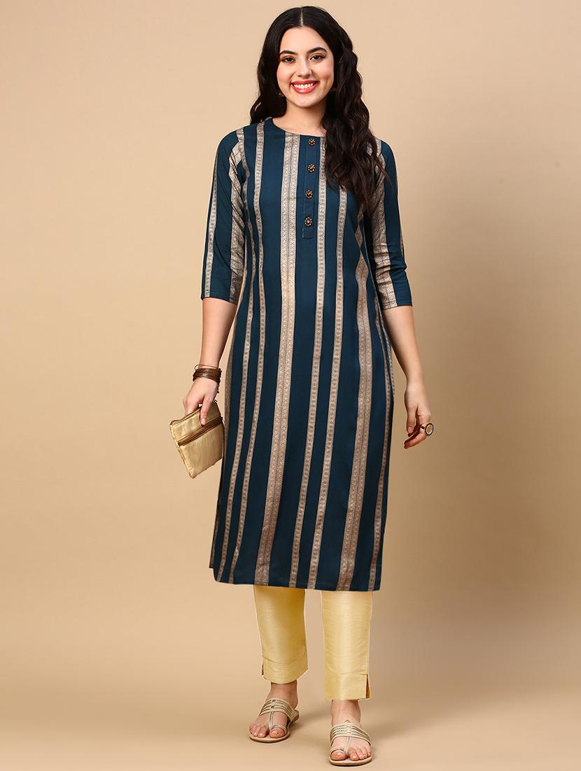 women three quarter sleeve straight kurta - 21696967 -  Standard Image - 1