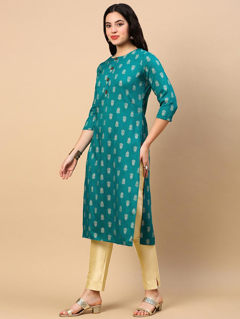 women three quarter sleeve straight kurta - 21696969 -  Standard Image - 1