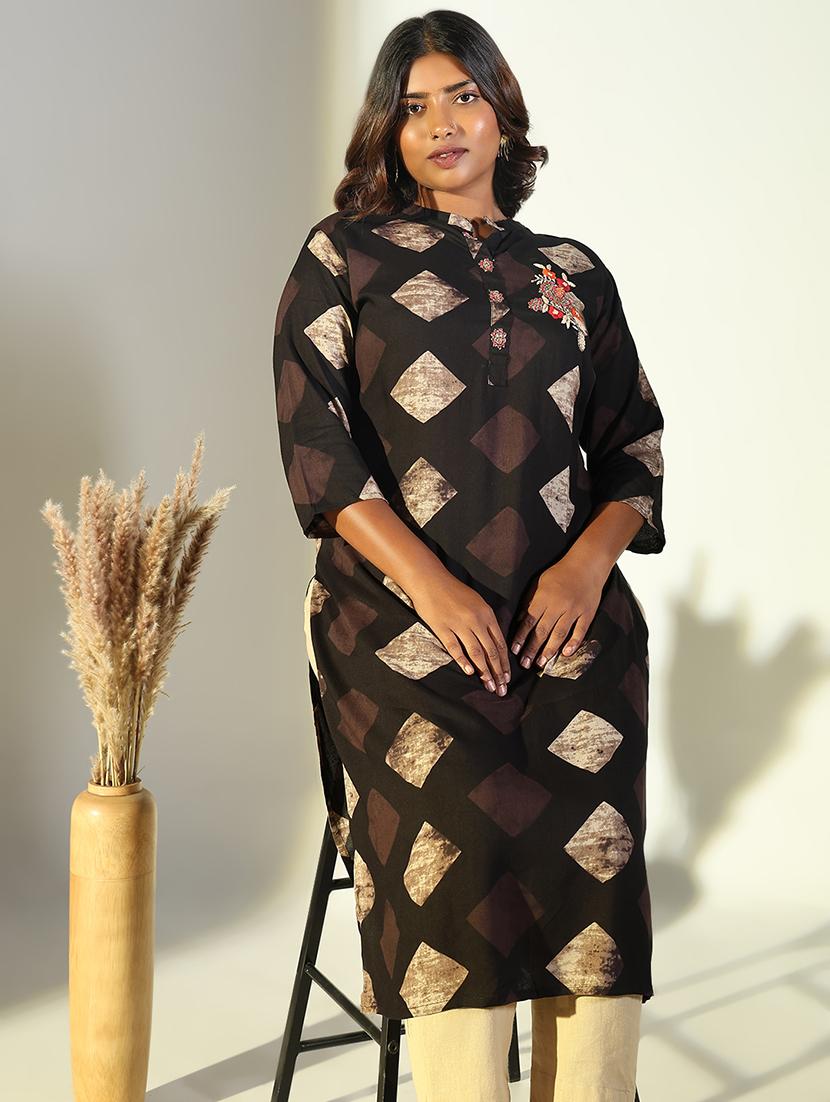 women three quarter sleeve straight kurta - 21696971 - Standard Image - 4