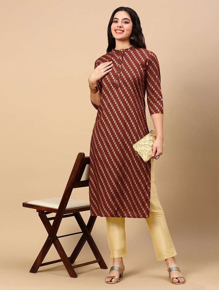women three quarter sleeve straight kurta - 21696973 -  Standard Image - 1