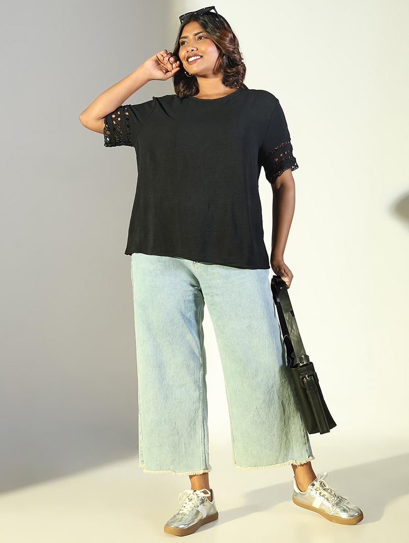 women black solid round neck short sleeve top - 21697008 - Standard Image - 4