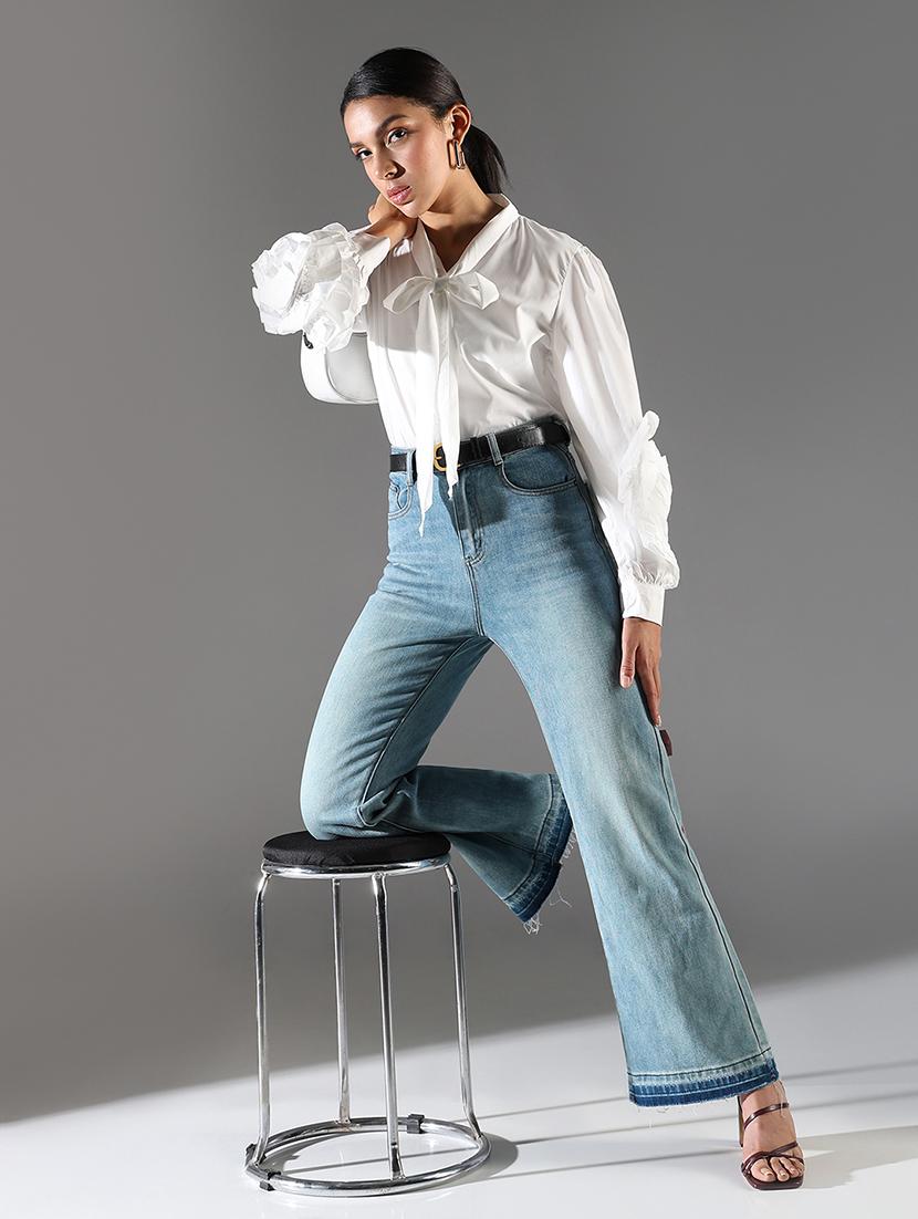 women white solid tie-up neck regular top - 21697012 - Standard Image - 4