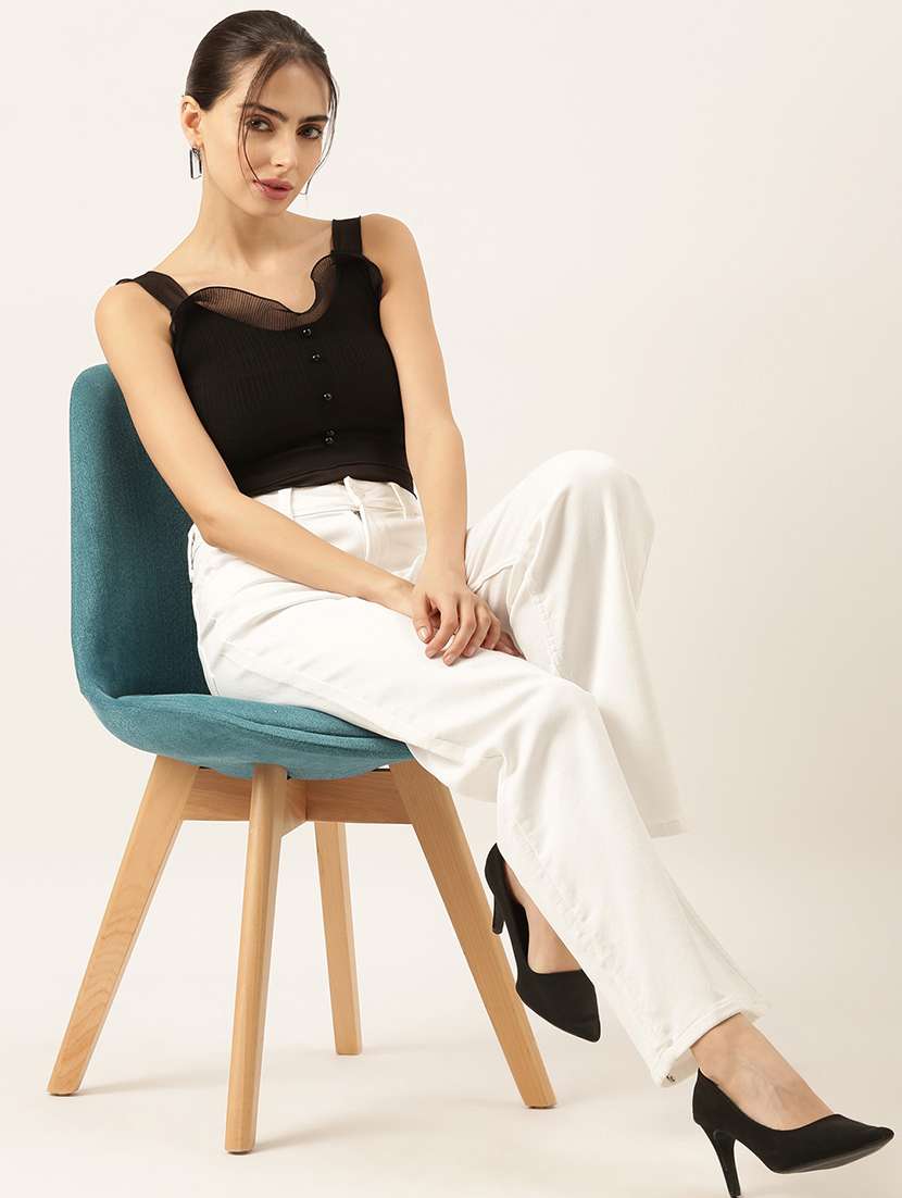 women solid shoulder strap neck crop top - 21697017 -  Standard Image - 4