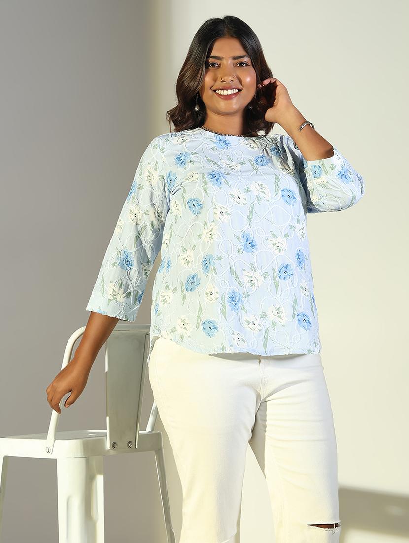 women floral printed round neck regular top - 21697019 -  Standard Image - 1