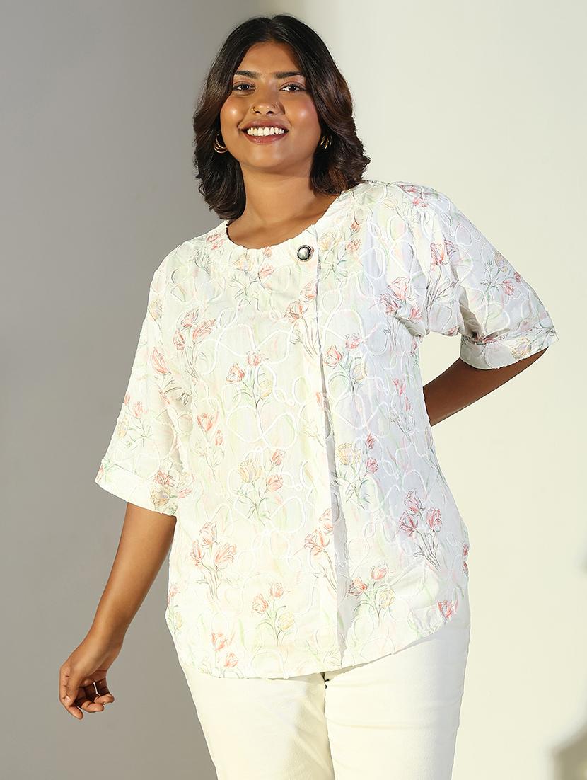 women floral printed round neck regular top - 21697021 -  Zoom Image - 0