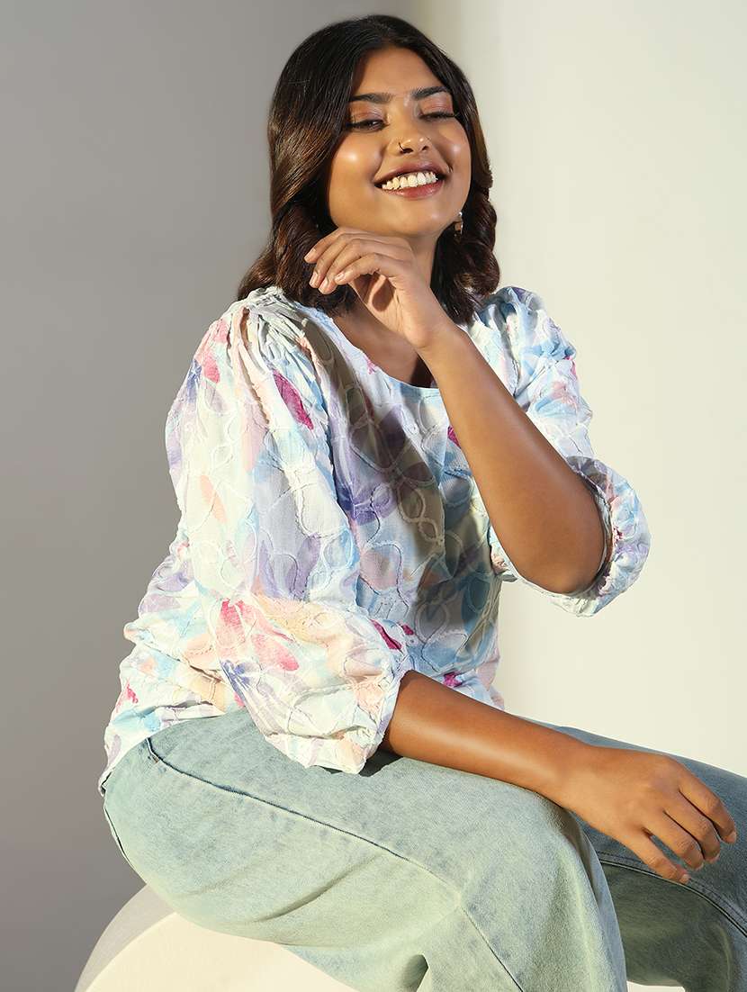 women three quarter sleeve pull size top - 21697024 -  Standard Image - 1